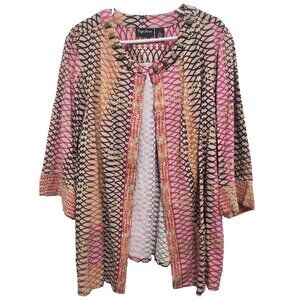 Maggie Barnes Jacket Womens 22/24 Pink Printed Linen Blend Jeweled BOHO Office